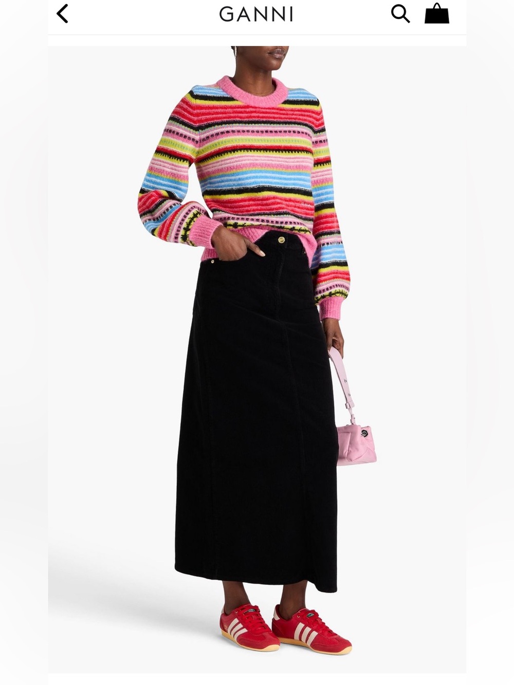 GANNI Black Corduroy Skirt EU 44 /US 14 A-Line Pockets Scandinavian Minimalist